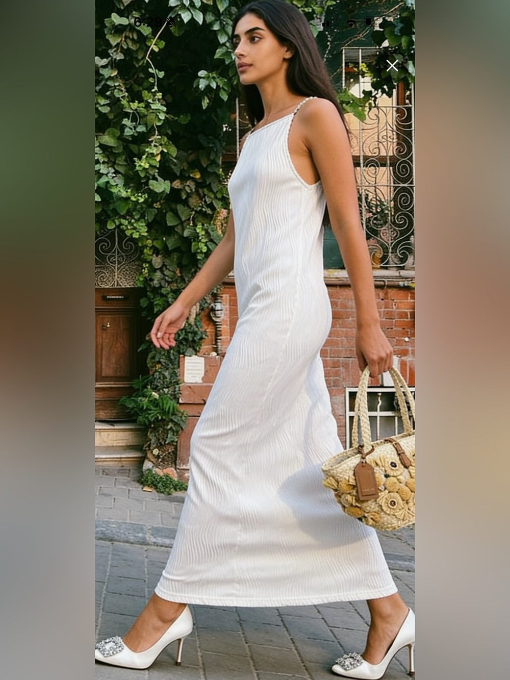 RIHOAS White Sleeveless Wave Pattern Maxi Dress with Pearl Sraps